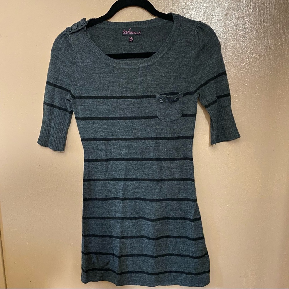 Dark Grey & Black Striped Sweater Dress